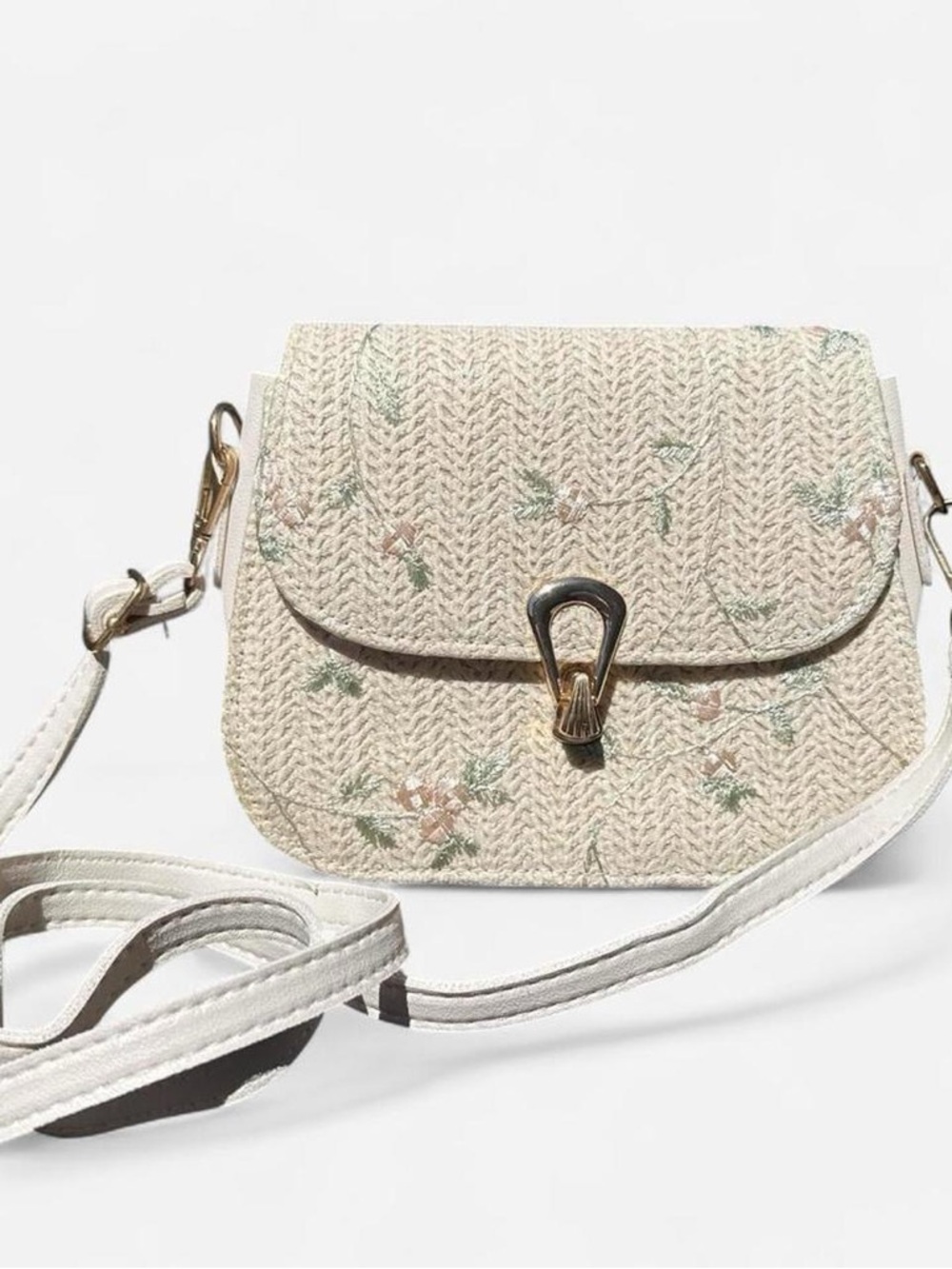 Compact Cream/Ivory Crossbody Bag with Gold Hardware